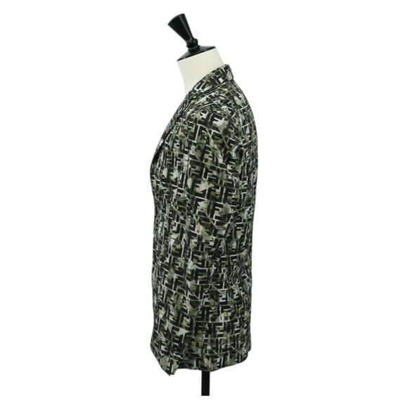 FENDI Tailored Jacket Zucca Canvas polyester 44 Green Black Auth am11963V