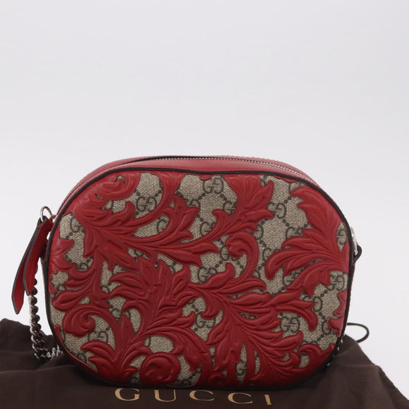 GUCCI GG Supreme Chain Shoulder Bag PVC Red Silver 409535 Auth am11964V
