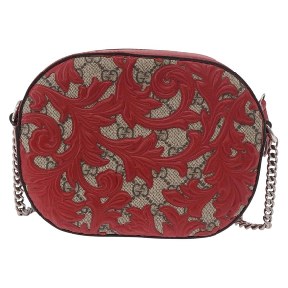 GUCCI GG Supreme Chain Shoulder Bag PVC Red Silver 409535 Auth am11964V