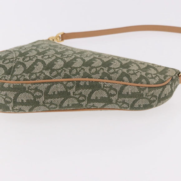 Christian Dior Trotter Canvas Saddle Pouch Khaki Gold Auth am11965V