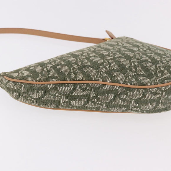 Christian Dior Trotter Canvas Saddle Pouch Khaki Gold Auth am11965V