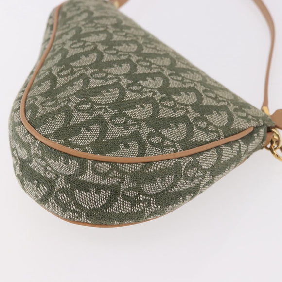 Christian Dior Trotter Canvas Saddle Pouch Khaki Gold Auth am11965V