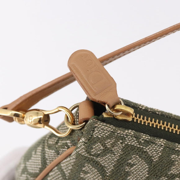 Christian Dior Trotter Canvas Saddle Pouch Khaki Gold Auth am11965V