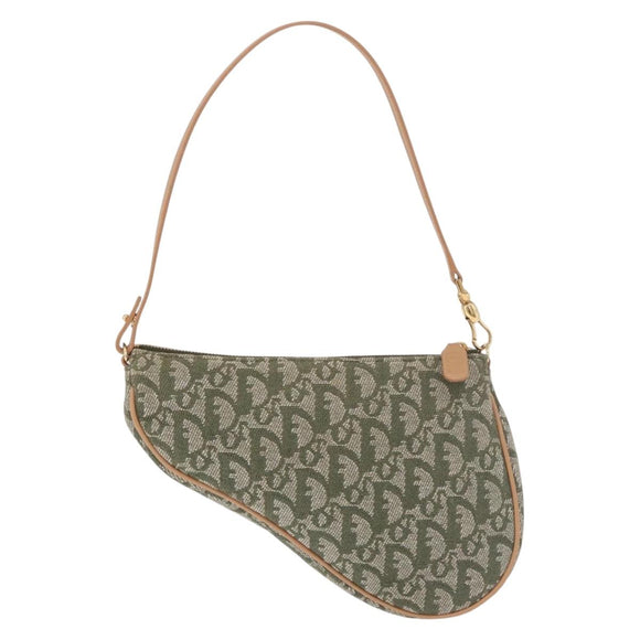 Christian Dior Trotter Canvas Saddle Pouch Khaki Gold Auth am11965V