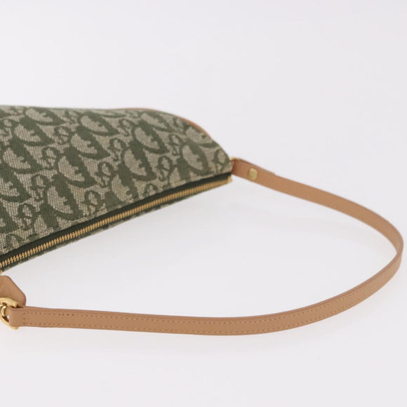 Christian Dior Trotter Canvas Saddle Pouch Khaki Gold Auth am11965V