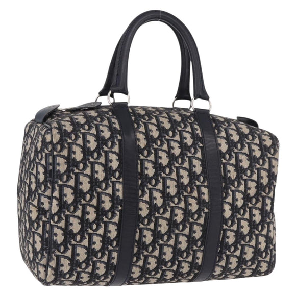 Christian Dior Trotter Canvas mini Boston Bag Navy Silver Auth am11966V