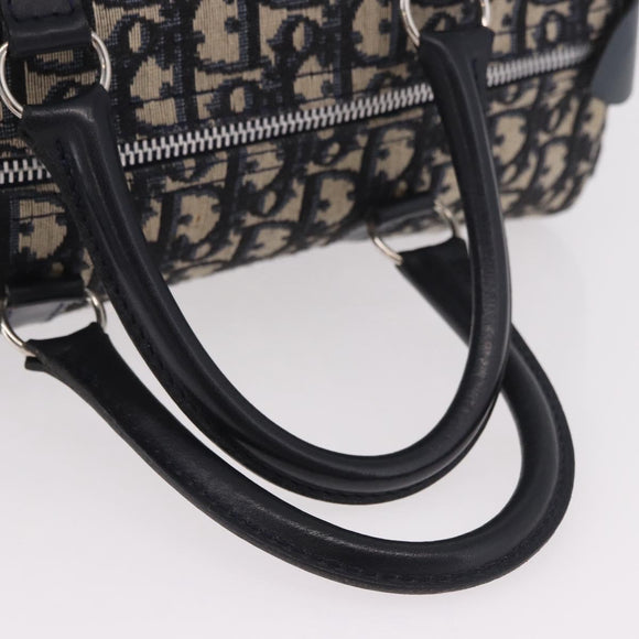Christian Dior Trotter Canvas mini Boston Bag Navy Silver Auth am11966V