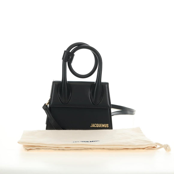 JACQUEMUS Hand Bag Leather 2way Black Gold Auth am11975V
