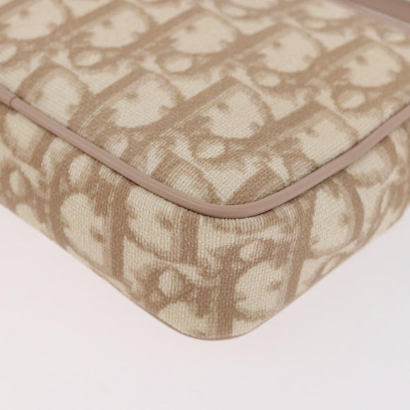 Christian Dior Trotter Canvas Romantic Hand Pouch PVC Beige Silver Auth am11980V