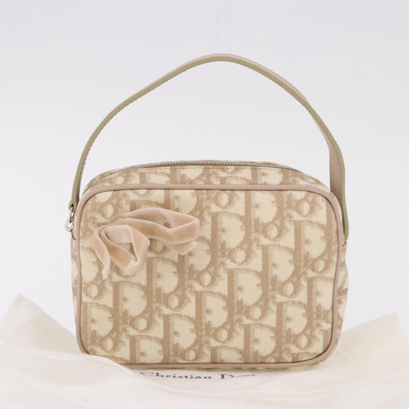 Christian Dior Trotter Canvas Romantic Hand Pouch PVC Beige Silver Auth am11980V
