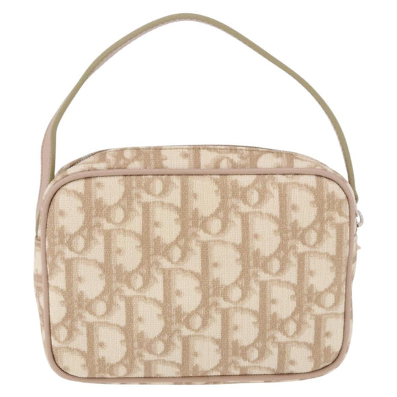 Christian Dior Trotter Canvas Romantic Hand Pouch PVC Beige Silver Auth am11980V
