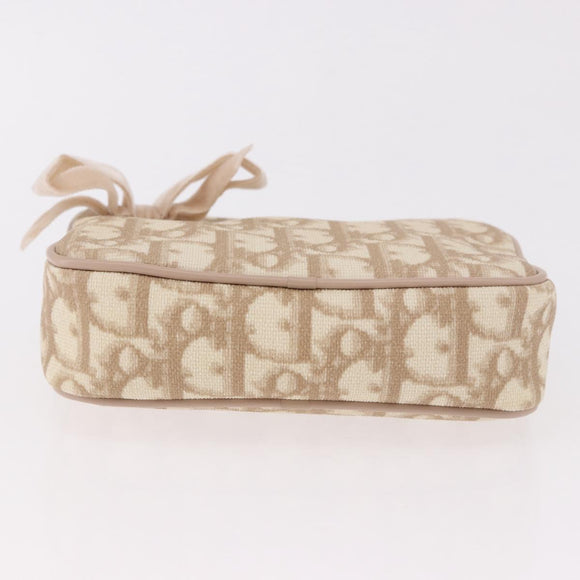 Christian Dior Trotter Canvas Romantic Hand Pouch PVC Beige Silver Auth am11980V