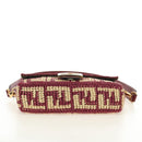 FENDI Zucca Canvas Mamma Baguette Bag Raffia 2way Beige Gold Auth am11981SM-5