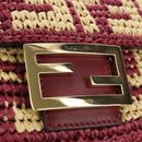 FENDI Zucca Canvas Mamma Baguette Bag Raffia 2way Beige Gold Auth am11981SM-20