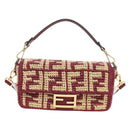FENDI Zucca Canvas Mamma Baguette Bag Raffia 2way Beige Gold Auth am11981SM-13
