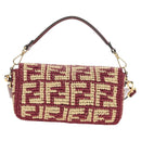 FENDI Zucca Canvas Mamma Baguette Bag Raffia 2way Beige Gold Auth am11981SM-2