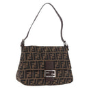 FENDI Zucca Canvas Mamma Baguette Shoulder Bag Black Brown Auth am11982V-1