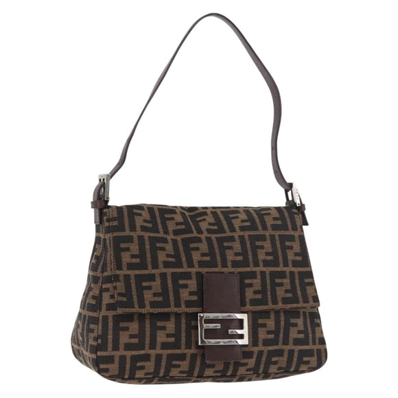 FENDI Zucca Canvas Mamma Baguette Shoulder Bag Black Brown Auth am11982V