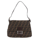 FENDI Zucca Canvas Mamma Baguette Shoulder Bag Black Brown Auth am11982V-13