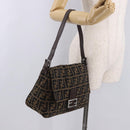 FENDI Zucca Canvas Mamma Baguette Shoulder Bag Black Brown Auth am11982V-25