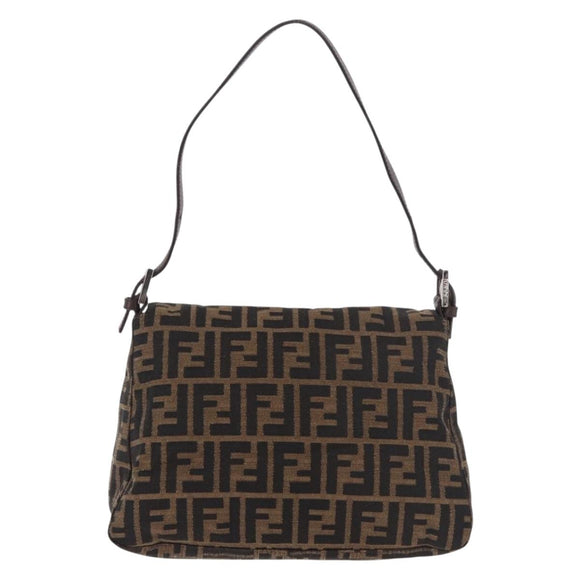FENDI Zucca Canvas Mamma Baguette Shoulder Bag Black Brown Auth am11982V