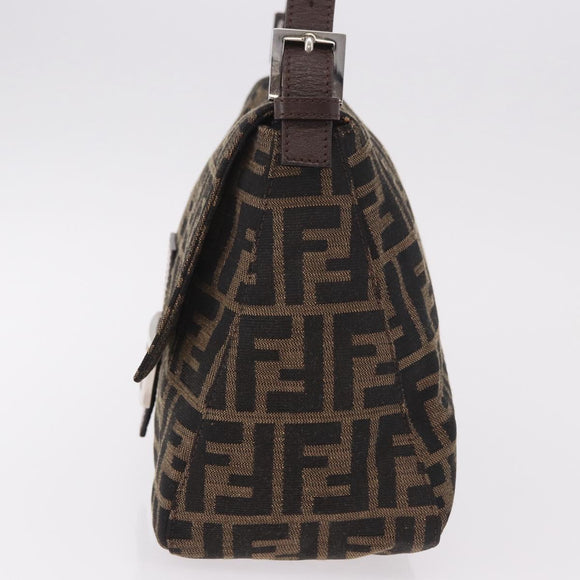 FENDI Zucca Canvas Mamma Baguette Shoulder Bag Black Brown Auth am11982V