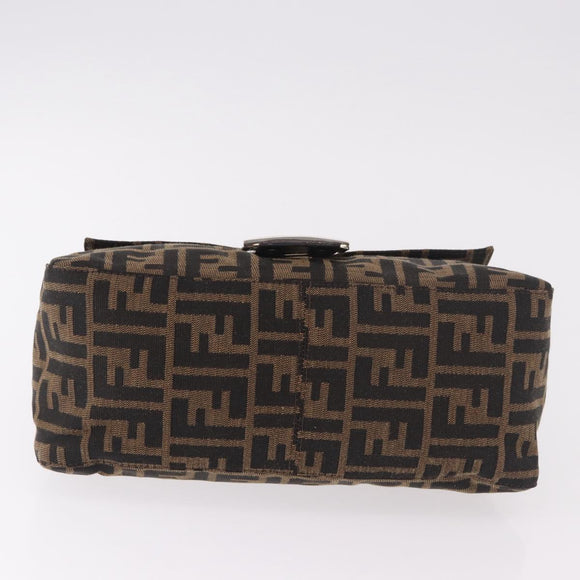 FENDI Zucca Canvas Mamma Baguette Shoulder Bag Black Brown Auth am11982V