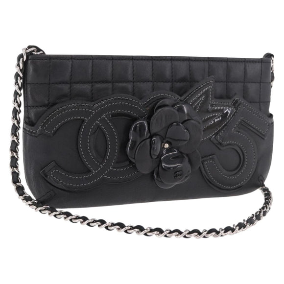 CHANEL Camellia No. 5 Accessories Chain Bag Lamb Skin Black CC Auth am11985M