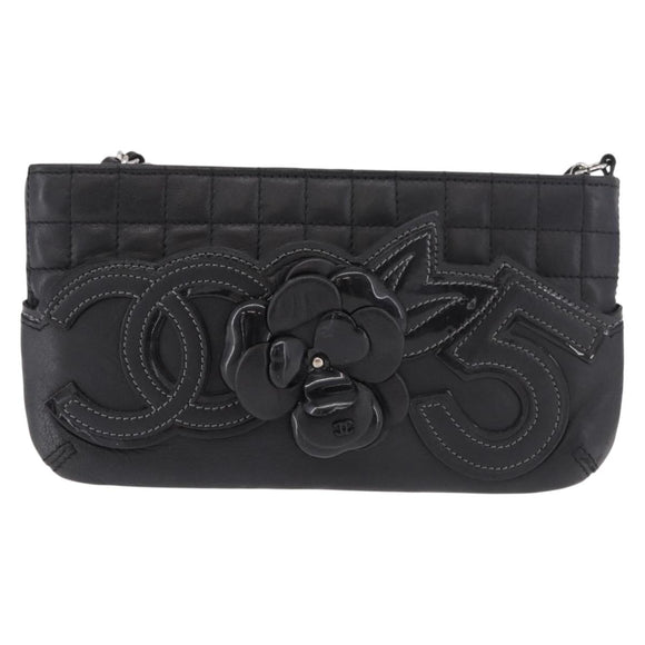 CHANEL Camellia No. 5 Accessories Chain Bag Lamb Skin Black CC Auth am11985M