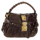 Miu Miu Ready Lock Shoulder Hand Bag Leather 2way Brown Gold Auth am11986V-1