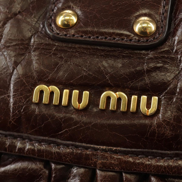 Miu Miu Ready Lock Shoulder Hand Bag Leather 2way Brown Gold Auth am11986V