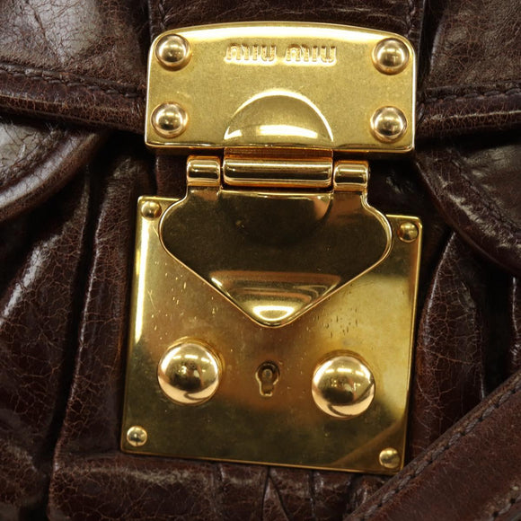 Miu Miu Ready Lock Shoulder Hand Bag Leather 2way Brown Gold Auth am11986V