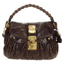 Miu Miu Ready Lock Shoulder Hand Bag Leather 2way Brown Gold Auth am11986V-13