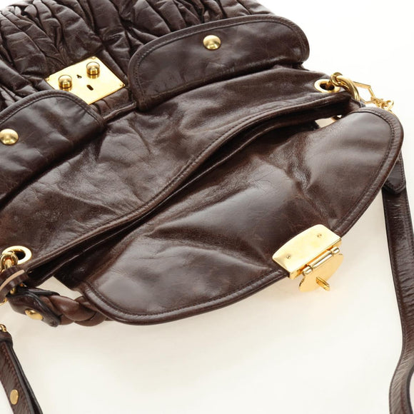Miu Miu Ready Lock Shoulder Hand Bag Leather 2way Brown Gold Auth am11986V