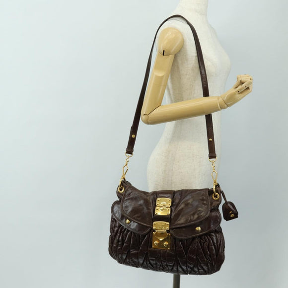 Miu Miu Ready Lock Shoulder Hand Bag Leather 2way Brown Gold Auth am11986V
