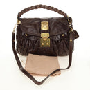 Miu Miu Ready Lock Shoulder Hand Bag Leather 2way Brown Gold Auth am11986V-12