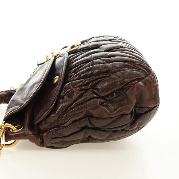 Miu Miu Ready Lock Shoulder Hand Bag Leather 2way Brown Gold Auth am11986V