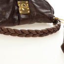 Miu Miu Ready Lock Shoulder Hand Bag Leather 2way Brown Gold Auth am11986V-6