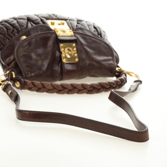 Miu Miu Ready Lock Shoulder Hand Bag Leather 2way Brown Gold Auth am11986V