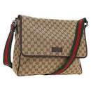 GUCCI GG Canvas Web Sherry Line Shoulder Bag Beige Silver 23302 Auth am11988V-1