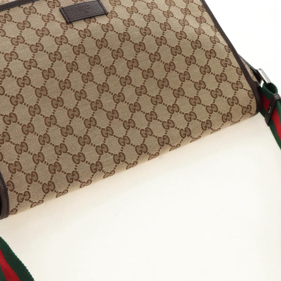 GUCCI GG Canvas Web Sherry Line Shoulder Bag Beige Silver 23302 Auth am11988V