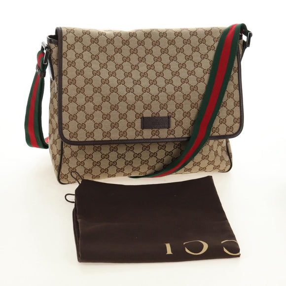 GUCCI GG Canvas Web Sherry Line Shoulder Bag Beige Silver 23302 Auth am11988V