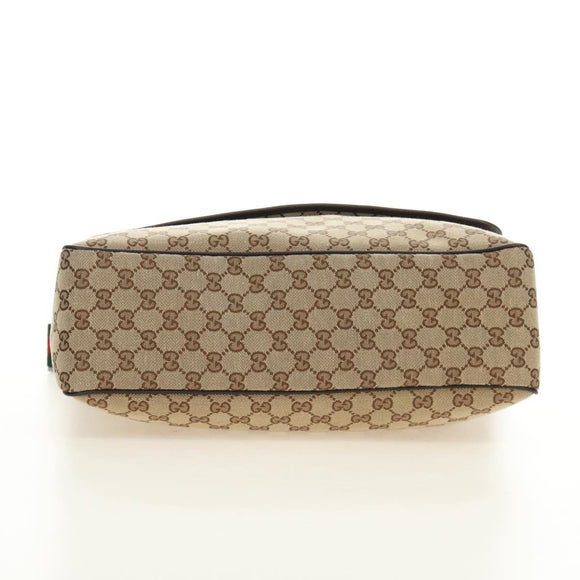 GUCCI GG Canvas Web Sherry Line Shoulder Bag Beige Silver 23302 Auth am11988V