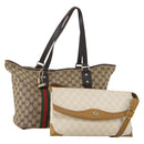 GUCCI GG Supreme Web Sherry Line Bag PVC Canvas 2 Set Beige White Auth am11992-1