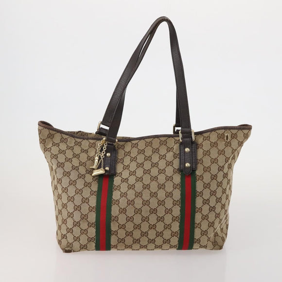 GUCCI GG Supreme Web Sherry Line Bag PVC Canvas 2 Set Beige White Auth am11992