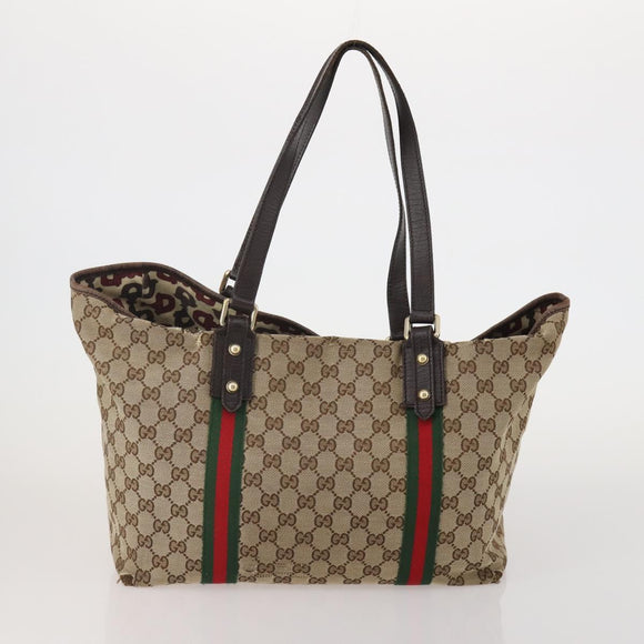 GUCCI GG Supreme Web Sherry Line Bag PVC Canvas 2 Set Beige White Auth am11992