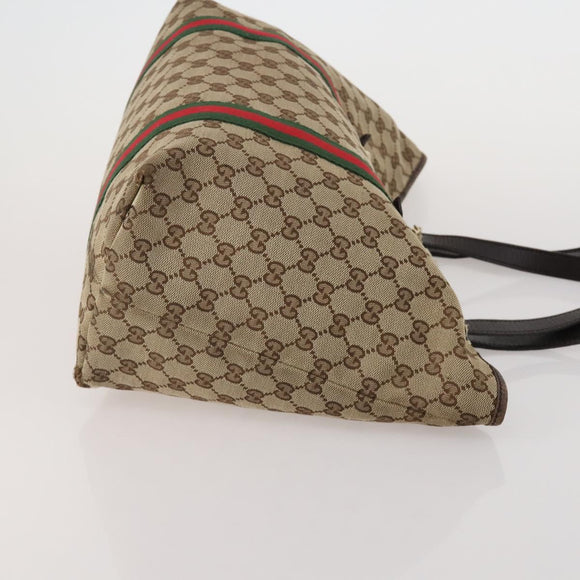 GUCCI GG Supreme Web Sherry Line Bag PVC Canvas 2 Set Beige White Auth am11992