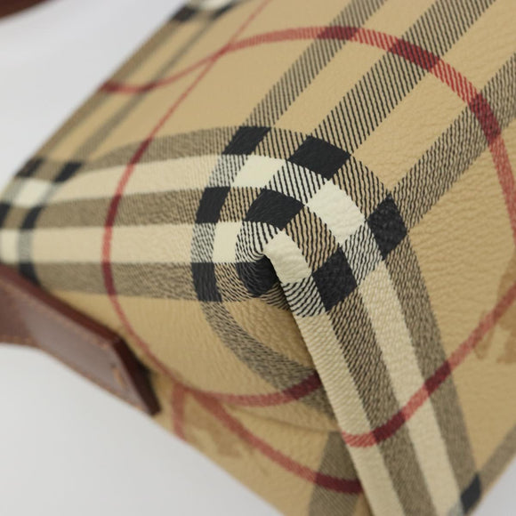 BURBERRY Nova Check Hand Bag PVC Beige Gold Auth am11995V