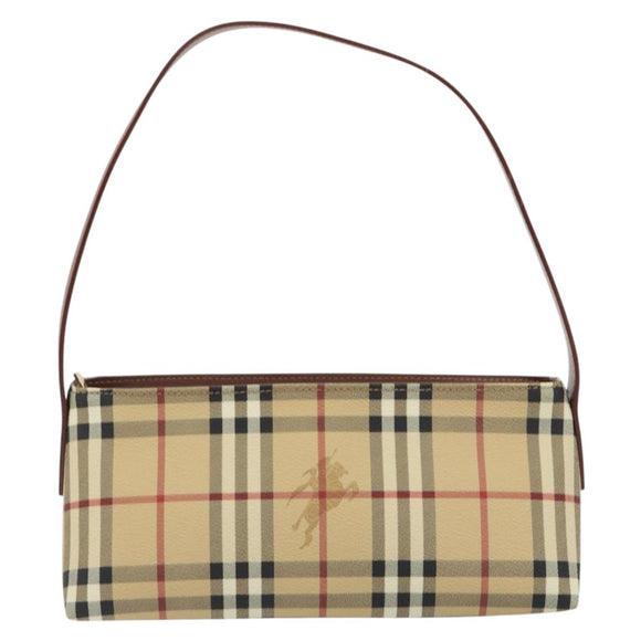 BURBERRY Nova Check Hand Bag PVC Beige Gold Auth am11995V