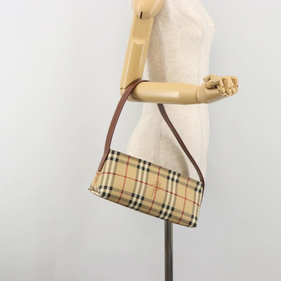 BURBERRY Nova Check Hand Bag PVC Beige Gold Auth am11995V